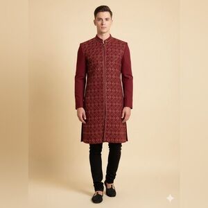 Ritika Fashion Maroon Embroidered Kurta With Gold Detailing &Stand Collar Size12